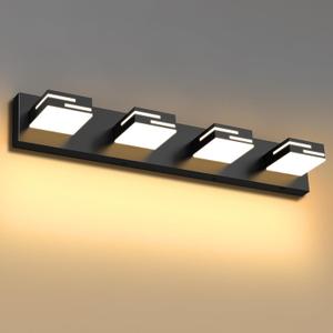 LED Modern Bathroom Vanity Light Fixtures 4-Light 5CCT Dimmable Matte Black Vanity Lights for Bathroom Lighting Fixtures Over Mirror, with 350 Rotatable Acrylic Heads, 28-inch