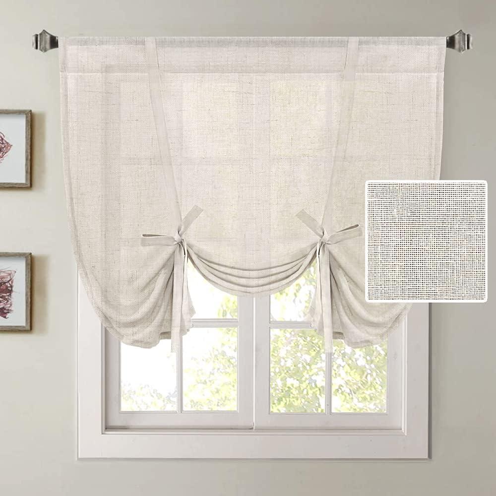 H.VERSAILTEX Tie Up Linen Curtains 63 Inch Length Nature Linen Textured Privacy Curtain Multi Hanging Ways Shade Balloon Window Shade Rod Pocket Casual Curtain - 42x63 - Natural