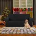 KEKUOU Stretch Loveseat Sofa Cover Slipcover,Couch Covers for 2 Cushion Couch Sofa (55"-78") Furniture Protector Sofa with Elastic Bottom for Kids,Dog. Jacquard Small Checked (Medium, Black)