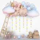 Amandir 185Pcs Gender Reveal Decorations, Double-Stuffed Pastel Pink and Blue Brown Nude Balloon Arch Kit White Cloud Hanging Moon Star Garland Boho Neutral Boy or Girl Bear Baby Shower Party Supplies