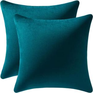 DEZENE Throw Pillow Cases 22x22 Teal: 2 Pack Cozy Soft Velvet Square Decorative Pillow Covers for Farmhouse Home Decor
