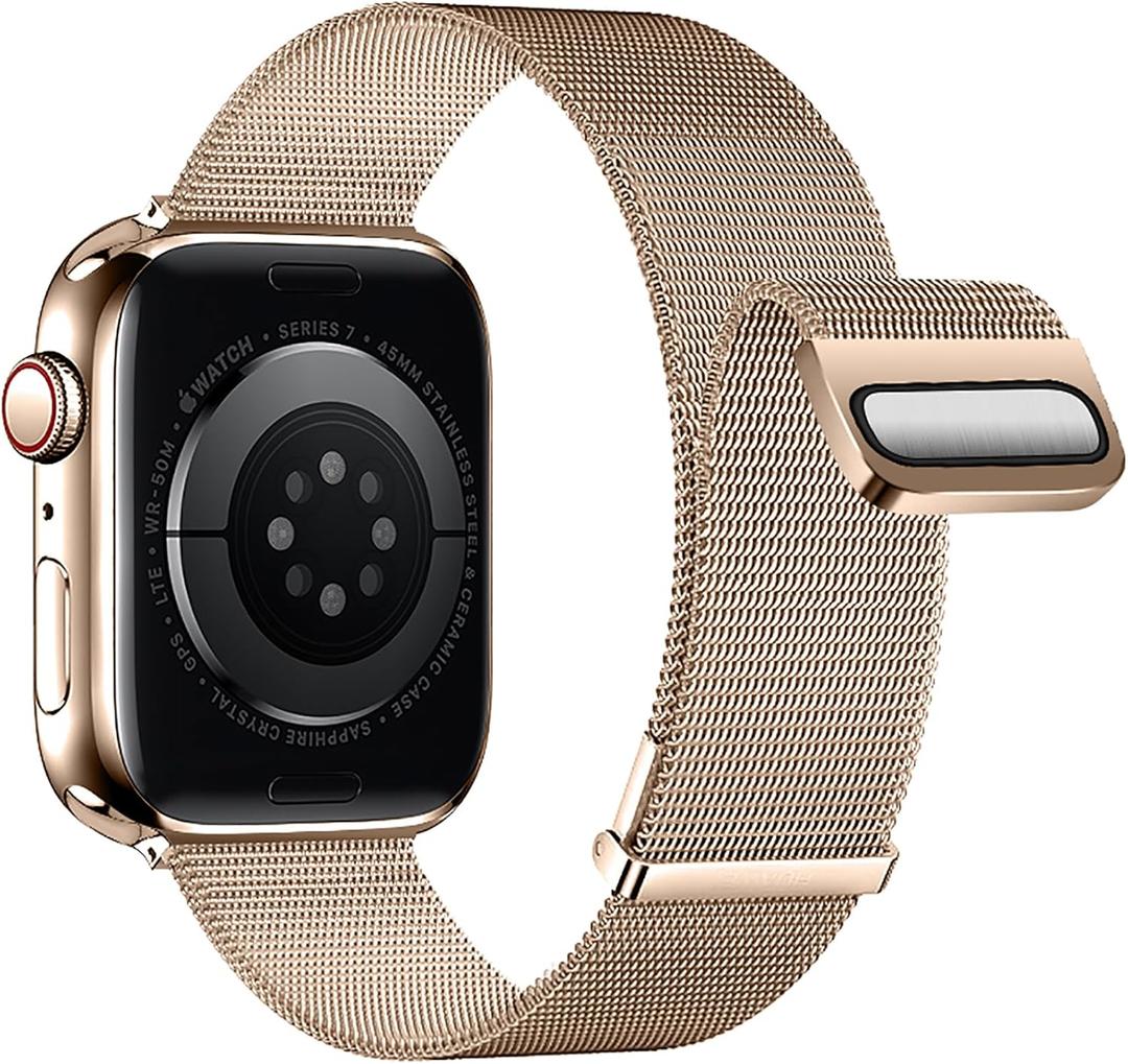 Double Magnetic Compatible for Apple Watch Band Ultra 2,SE, Stainless Steel Strap Metal Mesh Sport Loop for iWatch Bands 38mm 40mm 41mm 42mm 44mm 45mm 46mm 49mm Series 10/9/8/7/6/5/4/3/2/1 Women Men