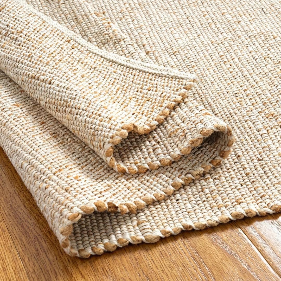 GRUHUM Jute Cotton Area Rug 5'x8' ft Rectangle Handwoven Natural Fabric Farmhouse Rug for Living Room, Bedroom Kitchen - Rustic Vintage Bohemian Eco-Friendly Carpet Home Dcor 5x8 ft Natural Boho Rug