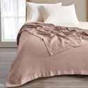 Great Bay Home 100% Cotton Blanket for Twin Size Bed | Lightweight and Breathable Waffle Weave Blankets for Summer & Spring | Versatile, Layering Pink Bed Blanket, Redwood, 90x66 inches