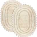 RAJRANG Shortbread Bathroom Rug Oval 24x17 Inches Pack of 2 Cotton Crochet Reversible Boho Bath Mat for Bathroom Decor