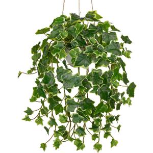 Hollyone Fake Hanging Plants with Pots, Artificial Potted Ivy Vine Faux Ivy Leaves Hanging Greenery Plants for for Home Ceiling Bedroom Living Room Garden Front Porch Table Shelf Wall Decoration (Green White #2)