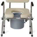 Medline Drop Arm Commode with Wheels, Swing Arm Rest for Easy Transfer, Padded Seat, Contains Chair, Pail, Lid, and Splash Guard, 250lb. Weight Capacity
