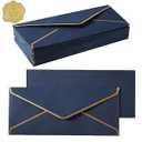 100 Pack #10 Business Envelopes with Gold Border, Self Seal Standard Envelopes with Gold Stickers for Office, Checks, Letter Mailing, Invoices, 4 1/ 8 x 9 1/ 2 Inches (Navy Blue)