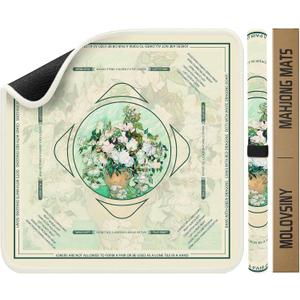 Mahjong Mat 31.5 Inch Square - Non-Slip Durable Table Cover for Mahjong/Card/Domino Games, Rolled Shipping with Storage Pockets & Noise Reduction, Premium Gift for Women(Ivory Vase)