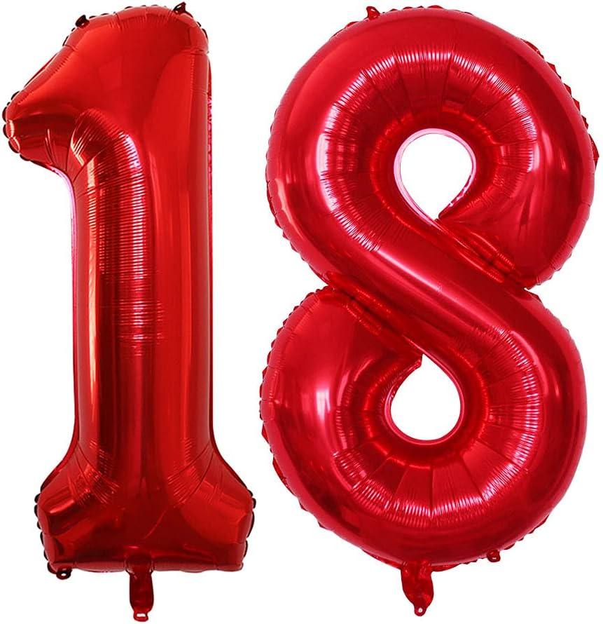 GOER Number 18 Balloons for 18th Birthday Sweet 18 Party Decorations,42 Inch Jumbo Foil Helium 81 Balloons for 81st Birthday Party Decoration (Red) (18/81)