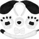 Black Dog Ears Headband Nose Tail Bowtie Paw, 5PCS Puppy Ears Costume Accessories Set for Adult Halloween Cosplay