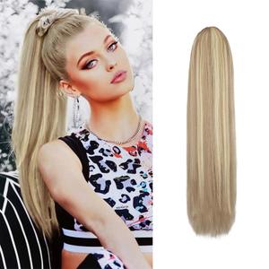 BARSDAR Short Straight Ponytail Extension - 16 Inch Drawstring Blonde Ponytail Hair Extensions for Women - Synthetic Fake Pony Tails Hairpieces Clip in Ponytails Daily - Light Ash Blonde Mixed