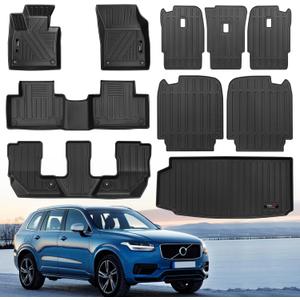 Custom for 2016-2026 Volvo XC90 Floor Mats 3 Rows Trunk Cargo Liner and 2nd 3rd Rear Seat Backrest Mat Full Set TPE All Weather Accessories (Only Fit Gas 7 Seat, 10 MatsNot for Hybrid/PHEV)