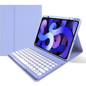Keyboard Case for iPad A16 11th Gen 11 inch 2025, iPad 10th Generation 10.9 inch 2022, Magnetic Detachable Bluetooth Round Key Color Keyboard Cover (Purple)