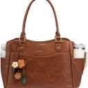 LOVEVOOK Laptop Bag for Women, Original Vintage Work Tote Bag Computer Office Teacher Bag with Flower Pendant (15.6 inch, Brown)