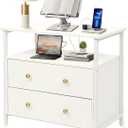 Edbuosy 27 inch Wide Night Stand with Charging Station, Bedside Table with Open Shelf, 2 Drawers Small Wood Dresser, Modern Wood Nightstand for Bedroom/Living Room (White)