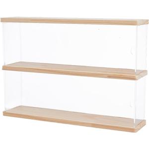 SUPERFINDINGS 2 Tier Acrylic Display Case with Wood Base Organizer Box for Collectibles Clear Wood Showcase Storage Box for Models Building Blocks Display Holder,39.5x9.7x27.45cm
