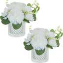 NUPTIO Small Fake Flower in Vase: 2 Pcs Silk Artificial Flowers with Clear Glass Vases for Living Room Bathroom Office Decor - Faux Rose Mums Floral Arrangements Wedding Dining Table Centerpiece