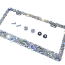 3D Bling License Plate Frame: AB Clear Glass Rhinestones, Anti-Theft