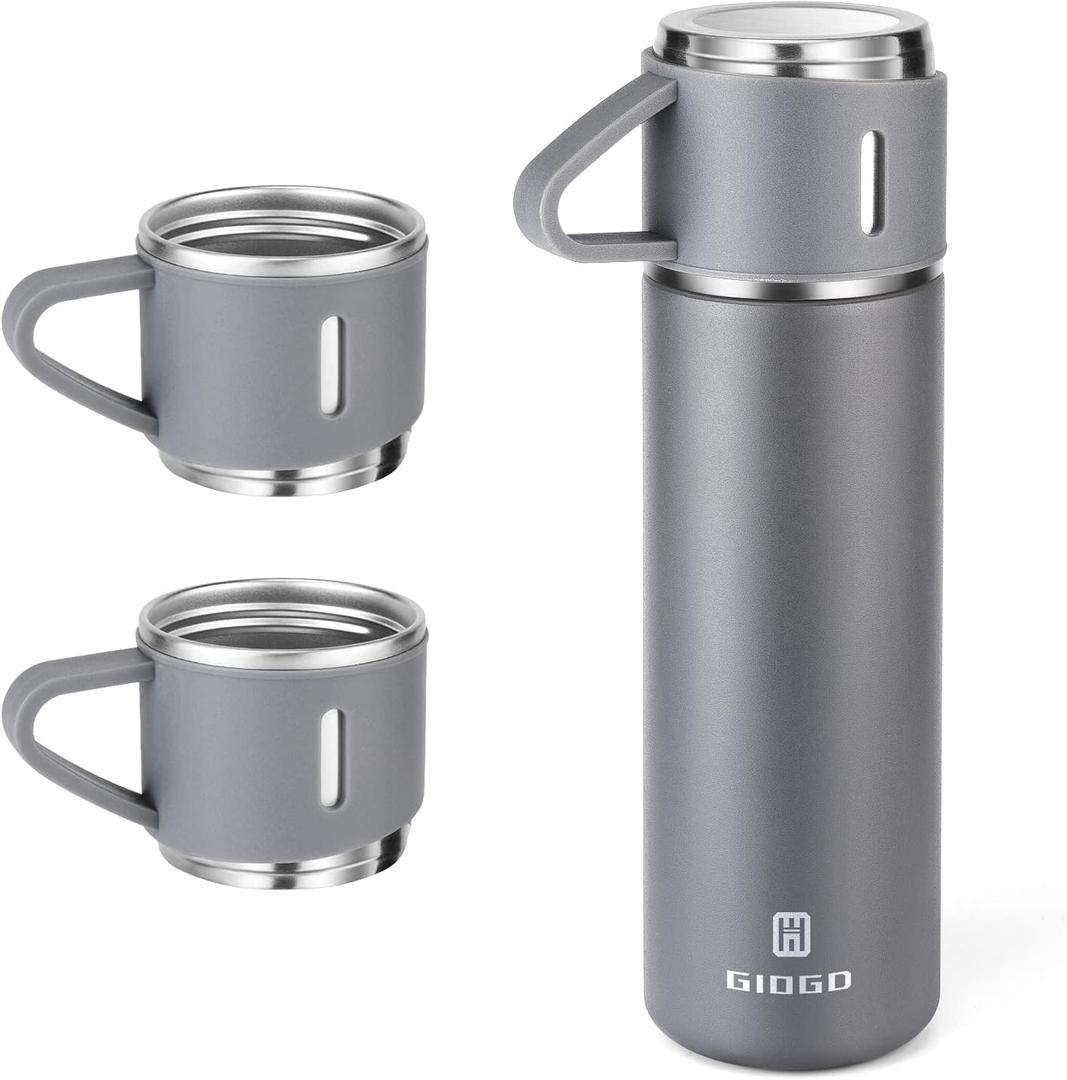 Stainless Steel Thermo 500ml/16.9oz Vacuum Insulated Bottle with Cup for Coffee Hot drink and Cold drink water flask.(Gray,Set)