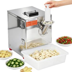 JIAWANSHUN Commercial Electric Garlic Slicer 110 lbs/h, Adjustable Thickness Multifunctional Cutter for Garlic, Ginger & Jalapeno, Stainless Steel Batch Processing for Restaurant, Canteen,BBQ Shop