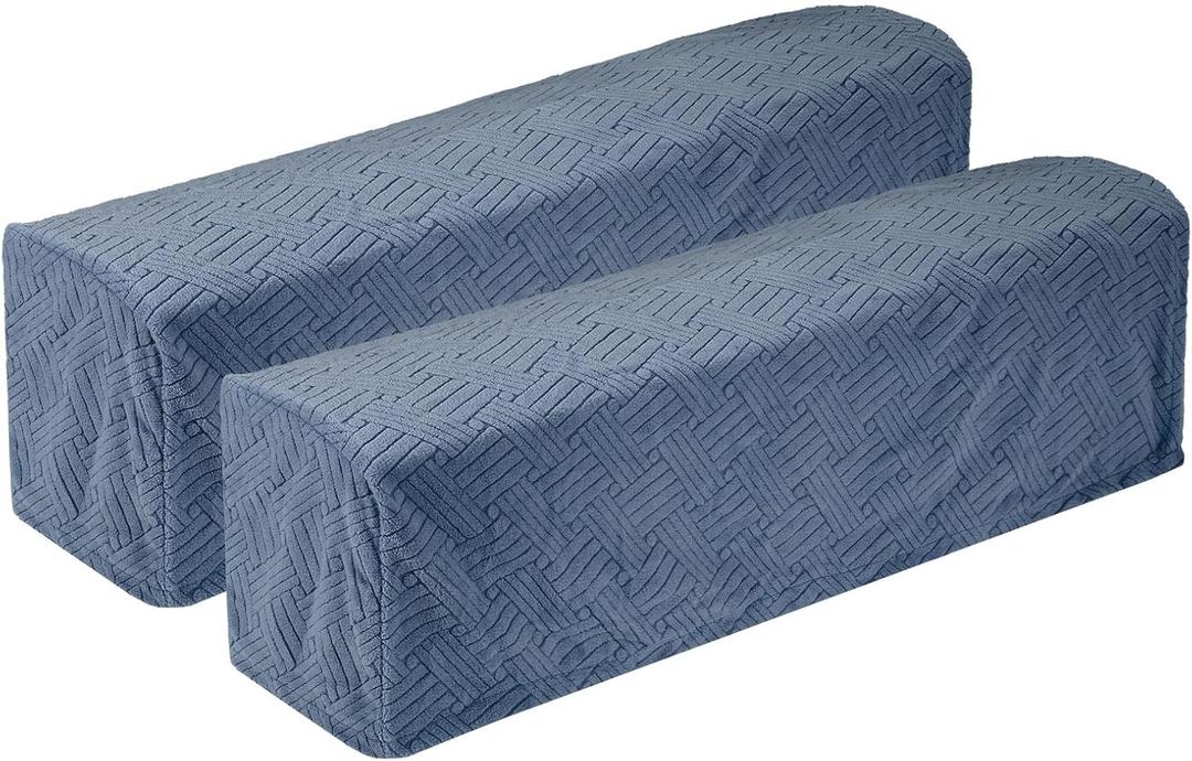 uxcell 2Pcs Twill Stretch Armrest Covers, Soft Armchair Slipcovers Couch Recliner Arm Cover for Chair Sofa Protector, Blue