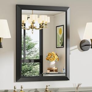 Briivue 24x30 Inch Black Bathroom Mirror for Wall, Thick Metal Framed Rectangle Mirrors for Over Sink, Bedroom, Living Room, Entryway, Anti-Rust, HD Tempered Glass