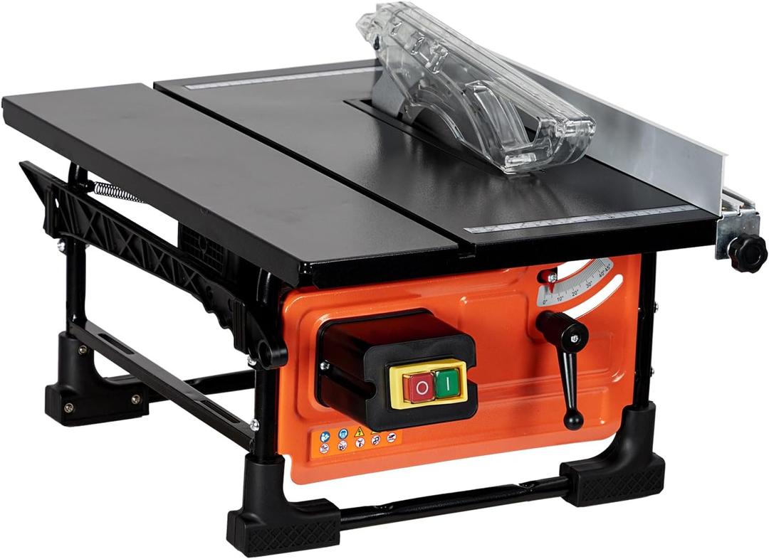 8-inch Table Saw for Jobsite, 6.7-Amp Copper Motor, Cutting Speed up to 3576RPM, 24T Blade, Compact Portable Table Saw Kit, with Sliding Miter Gauge DIY Woodworking and Furniture Making, Orange