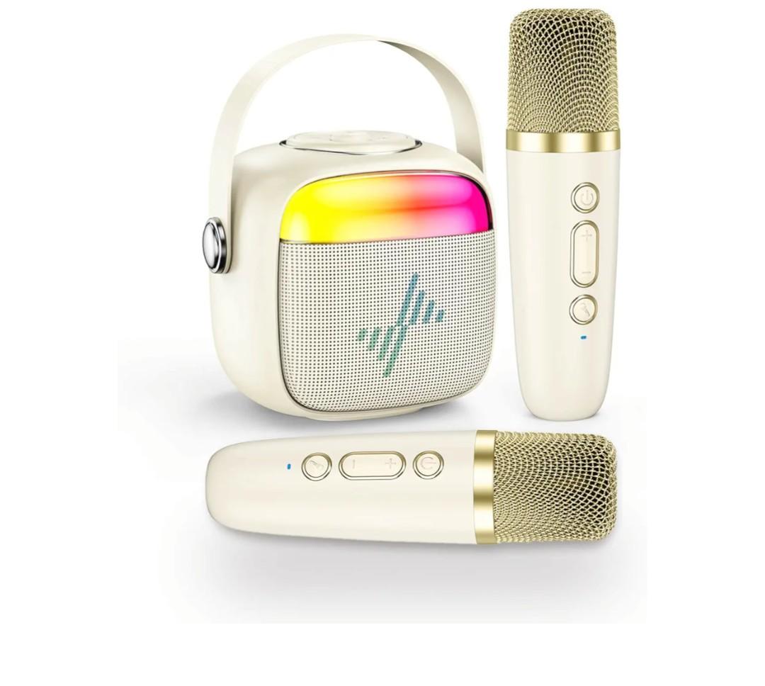 LENRUE Karaoke Machine for Kids, Birthday Gifts for Girls Boys with Wireless Microphone, Led Lights, Portable Bluetooth Speaker for Home, Family, Party (2MIC)