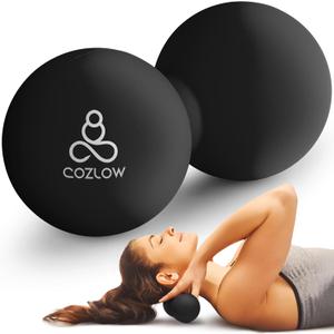 COZLOW Double Lacrosse Silicone Massage Ball - Black - Peanut Trigger Point Roller for Mobility, Deep Tissue Therapy, Myofascial Release - Acupressure Tool for Muscle Pain Relief