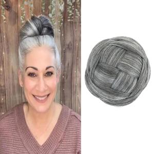Synthetic Hair Chignon Scrunchie Natural Grey Hair Braided Bun Donut Hairpieces Clip in Hair Bun Extensions Updo Space Bun for Women Beauty (#Gray)