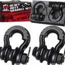 Upgraded Snatch Block, 3/4" D Ring Shackle (2 Pack) 22,000lb Break Strength with Towing Pulley, Heavy Duty Offroad Recovery Accessory for Truck, Tractor, ATV & UTV - Black