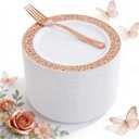WDF 200 Pieces Rose Gold Dessert Plates with Forks, 100Pcs Lace Design Cake Small Rose Gold Appetizer Plates 7.5" and 100 Pcs Forks 7.4" for Wedding/Party
