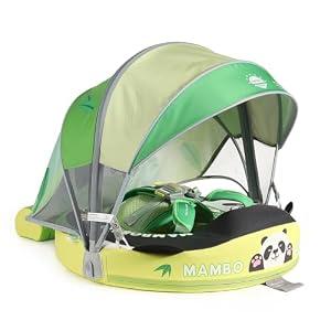 Mambobaby Float Non-Inflatable Baby Float with Canopy Five-Point Safety System 3D Canopy(Detachable) UPF 50+ Toddler Pool Floats 3-24 Months Air-Free Pearl-Foam Dual-Mode Infant Swim Floaties-Panda