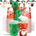 100Pcs 12 Oz Christmas Disposable Paper Coffee Cups with Lids, To Go Coffee Cups for Hot Chocolate, Cocoa, Hot Tea, Drinks and Christmas Party and Coffee Bars Decoration Supplies