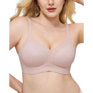 As Fairy Bras for Women Lace V Neck Seamless Wireless No Underwire Supportive Pushup Brasieres Comfortable T Shirt Bra (42B, Pink)