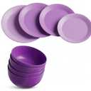 Kids Plates and Bowls Set, Unbreakable Kids Dinnerware Set - 4 Pcs  Dinner Plates & 4 Pcs Cereal Bowls, Purple