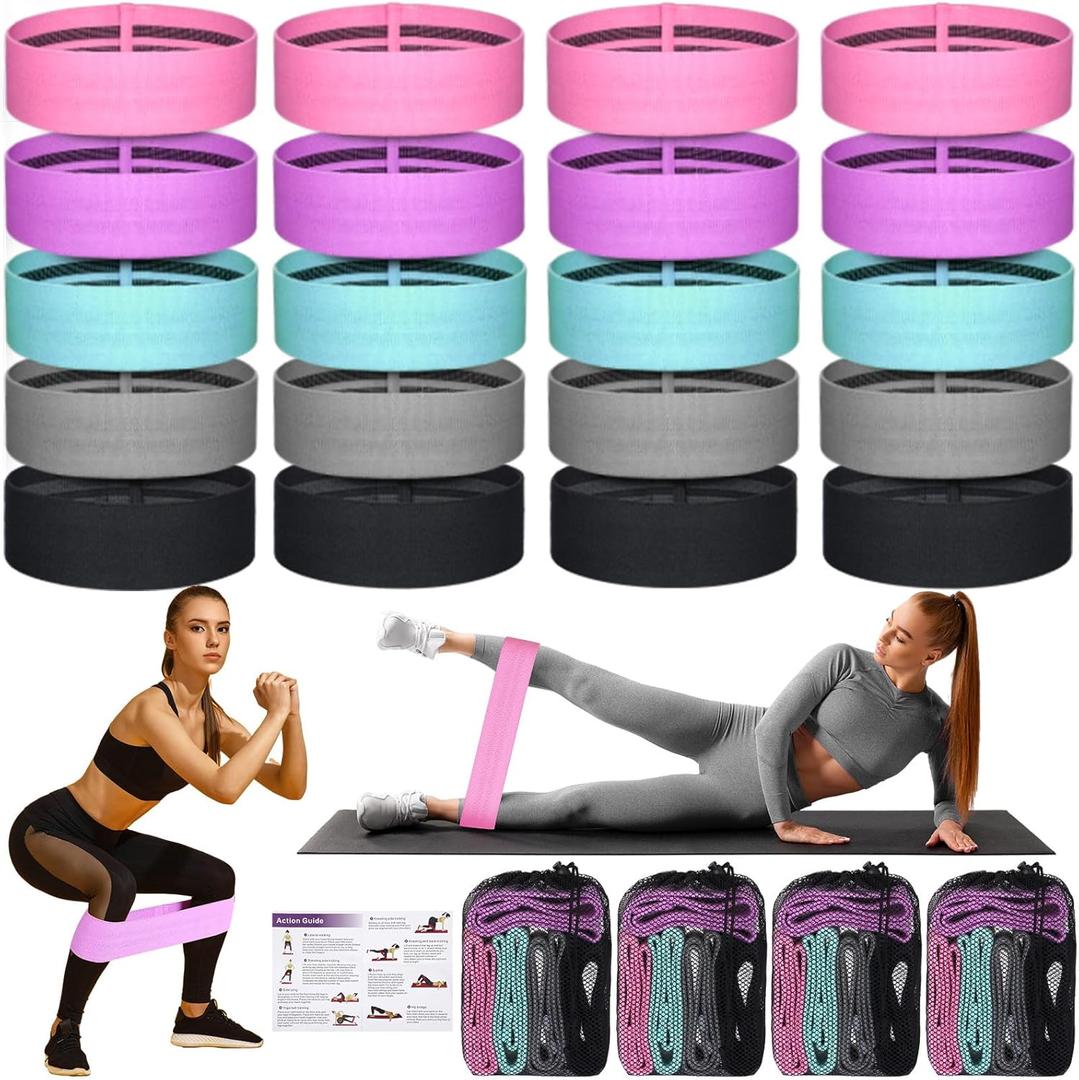 Shappy 20 Pcs Fabric Resistance Bands for Working Out Women Men 5 Levels Non Slip Stretch Workout Bands for Hip Thigh Booty Elastic Exercise Bands for Leg Pilates Squat Yoga Pull Up Workout