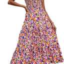 BTFBM Summer Dresses 2026 Spring One Shoulder Floral Flowy Sundresses for Women Sleeveless Smocked Boho Beach Maxi Dress (Purple, XL)