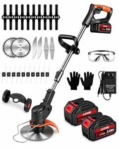 Cordless Weed Wacker with Wheels, 880W Battery Powered Weed Eater