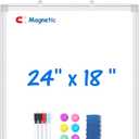 Magnetic Dry Erase Board for Doors, 24x18 Inch Whiteboard with Adjustable Long Arm Hook Mount - Easy to Install, Portable Hanging White Board for Home, Dorm Room, Office Cubicle & Small Spaces