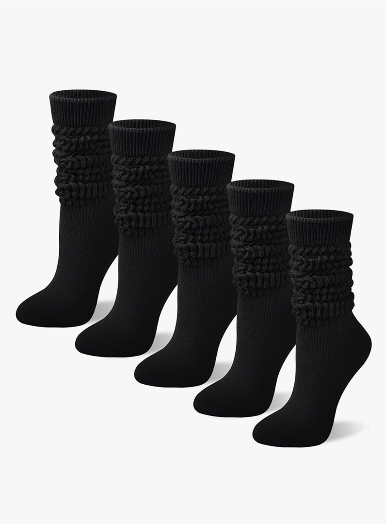 5 Pairs Slouchy Socks for Women, Soft Cotton Long Scrunch Tube Stockings, Casual Crew Boot Thick Knit Slouch Socks