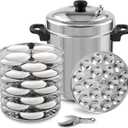 KSJONE 8 Liter Large Stainless Steel Idli Cooker with Whistle Indicator, Food Grade 8 Idli Plates For Cooker, Electric Pot, Insta Pot - 8 Idli Plates & 1 Mini Idly Plates, Makes 32 Idlis
