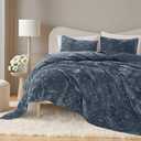 Velvet Quilt Set King Size, Ultra Soft Luxury Lightweight Summer Velvet Comforter Set, Oversized Bedspread Coverlet with 2 Shams Geometries Pattern,for All Season(Stormy Blue, King)