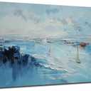 Ardemy Blue Abstract Wall Art Coastal Sailboat Textured Canvas Modern Teal White Artwork Framed for Living Room Bedroom Kitchen Bathroom Dinning Room Home Office Wall Decor, Extra Large Size 58"x29" (58L" x 29W", Blue coastal)