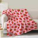 Strawberry Blanket Gifts for Women Girls Mom Kids Adults Teen Birthday Christmas Valentine Present Pink Strawberry Fruit Theme Decor Bedroom Living Room Sofa Couch Soft Cozy Plush Fleece Throw 60"x50"
