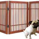 Urnporium Freestanding Wooden Dog Gate Foldable Indoor Pet Gate No Drill Expandable Barrier for Doorways Stairs Hallways Portable Wood Fence for Small Dogs & Puppies (Brown Pet Gate, 5 Panel 24" Tall)