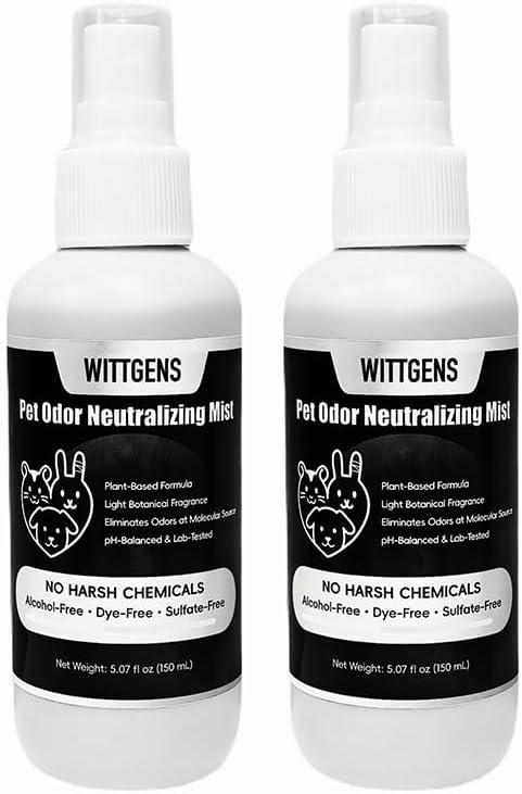Plant-Based Pet Odor Eliminator Spray for Home - Long Lasting Neutralizer for Strong Odors, Safe for Dogs, Cats & Small Animals, Fresh Scent, 5.07oz (2-Pack)