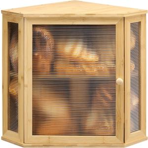 Corner Bread Box for Kitchen Countertop - Bamboo Large Capacity Bread Storage Bin with Acrylic Wavy Door Panel,Bread Box (Natural,Extra Large)