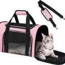 Soft Sided Pet Carrier - TSA Approved Collapsible Waterproof Travel Carrier for Small/Medium Cats Dogs Puppies (Up to 15lbs) - Pink (20"L x 13"W x 13"H)